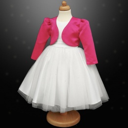 Girls White Diamante Organza Dress with Cerise Bolero Jacket